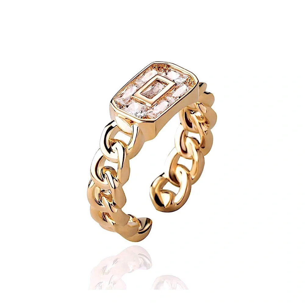 Unisex 14k Gold Filled Chain Rectangle Simulated‎ Diamond Ring, Adjustable NEW